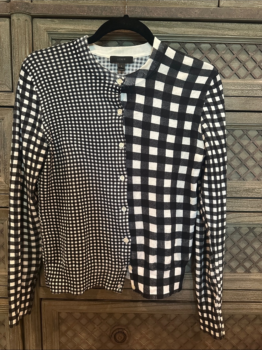 J. Crew Women’s Black & White Mixed Check Button-Up Cardigan